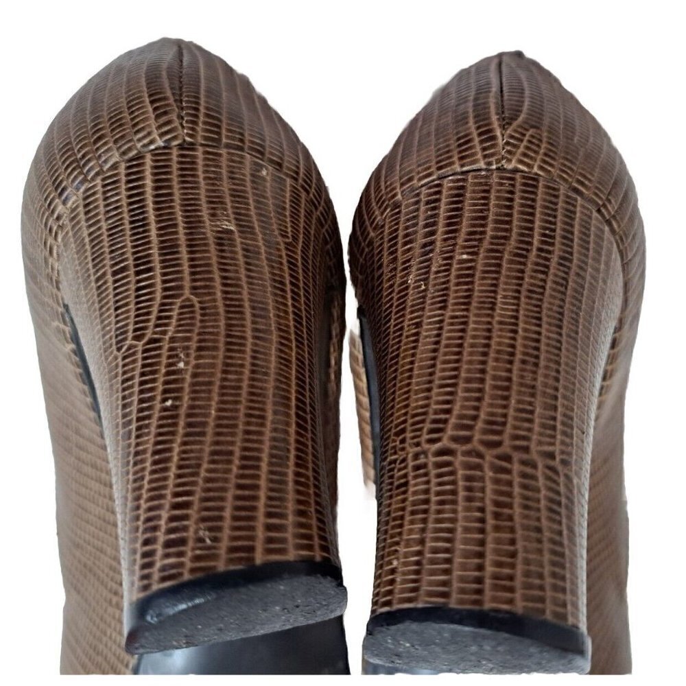 Etienne Aigner Women's 8M Brown Peep-Toe Snakeskin Leather Pumps 3" Heel - Picture 8 of 11